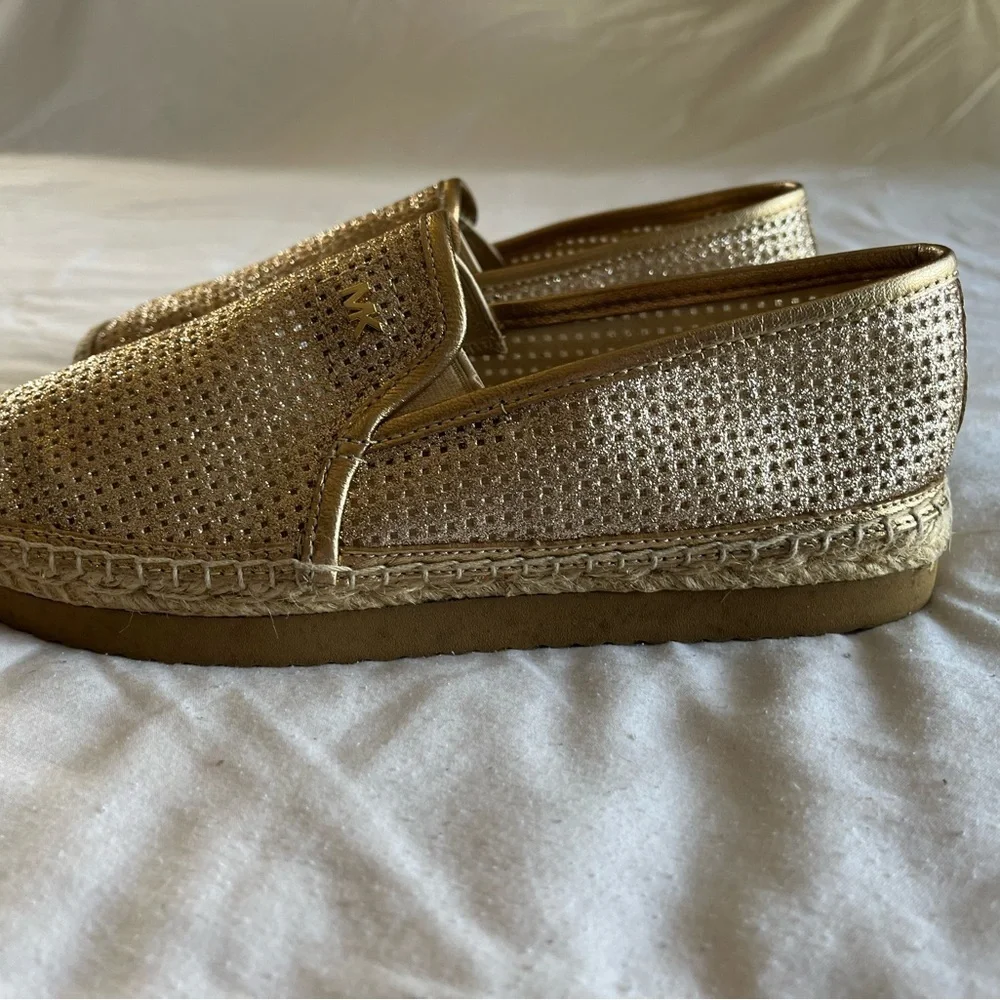 Michael Kors Hastings Metallic Linen Slip on Gold Espadrille Loafer Womens sz 6M
